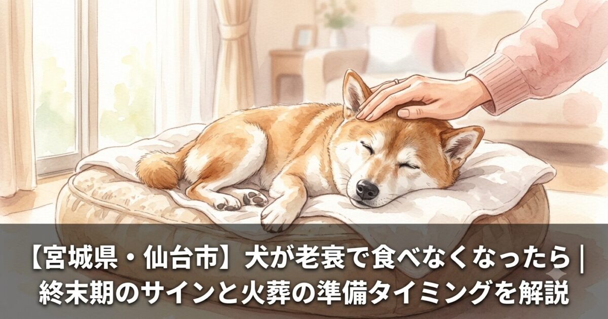 老犬を優しく撫でる飼い主の手と穏やかに休む犬