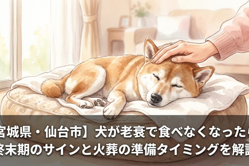 老犬を優しく撫でる飼い主の手と穏やかに休む犬